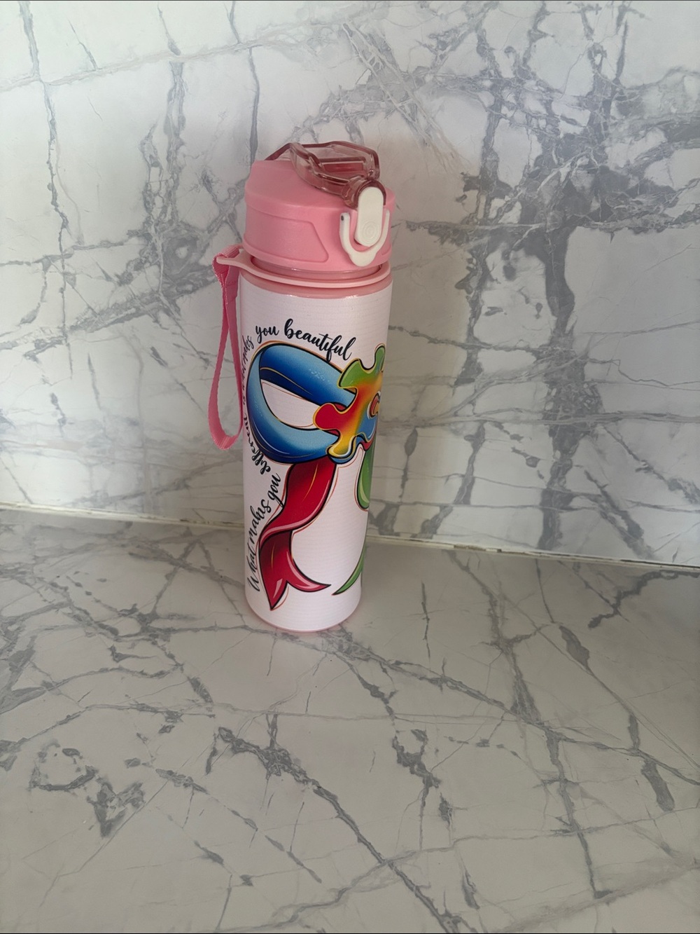 New Kids Pink Puzzle-Print Swim Water Bottle